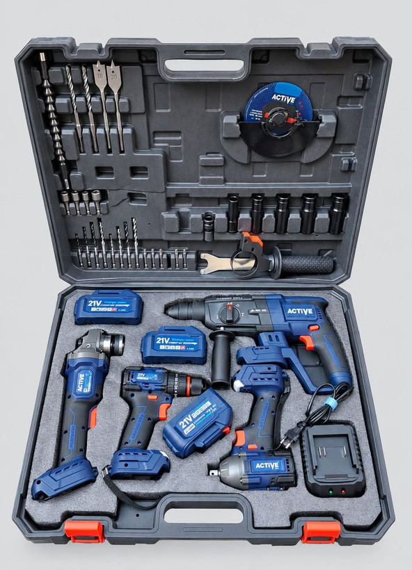 مجموعه بتنکن، پیچگوشتی، فرز و بکس براشلس اکتیو مدل AC-3224BL